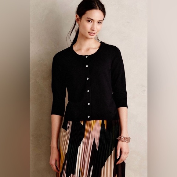 Anthropologie | Knitted & Knotted | Afterword Black Lace Peplum Cardigan Sweater - Picture 2 of 8